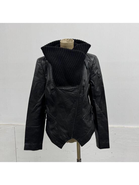 Vero Moda Jackets & Blazers - Vintage Black Funnel Neck Asymmetric Avant Garde Leather Jacket